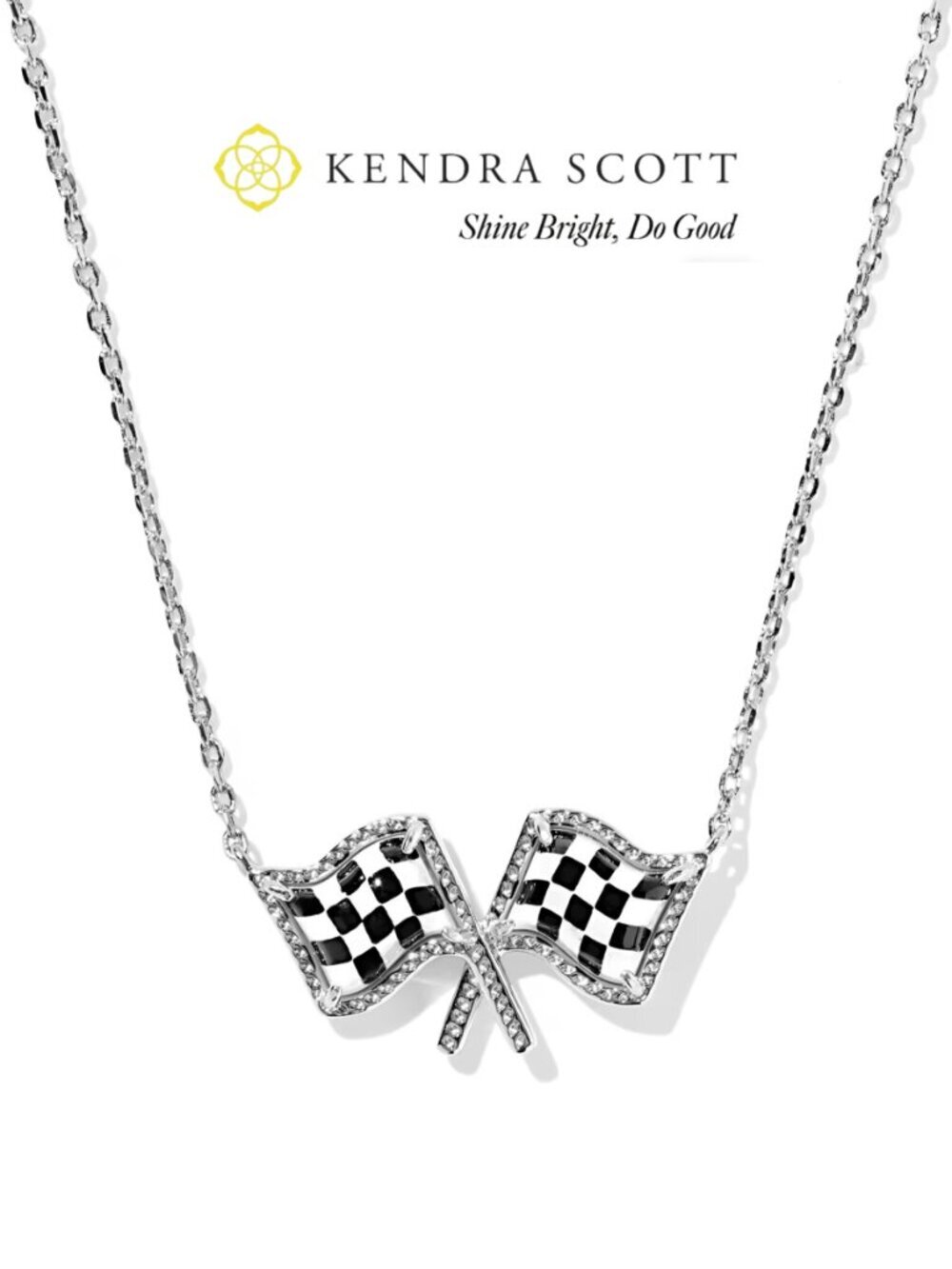 Kendra Scott x Checkered Flag Silver Short Pendant Necklace